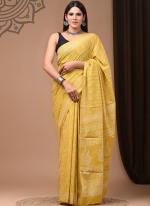 Cotton Mul Mul Yellow Casual Wear Printed Saree